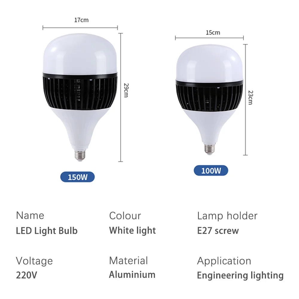 2pcs/Veliko 220V Led Žarnice Visoko močjo 100W 150W E27 Žarnice za Varčevanje z Energijo Super Svetla luč Inženiring Razsvetljave Za Delavnice2
