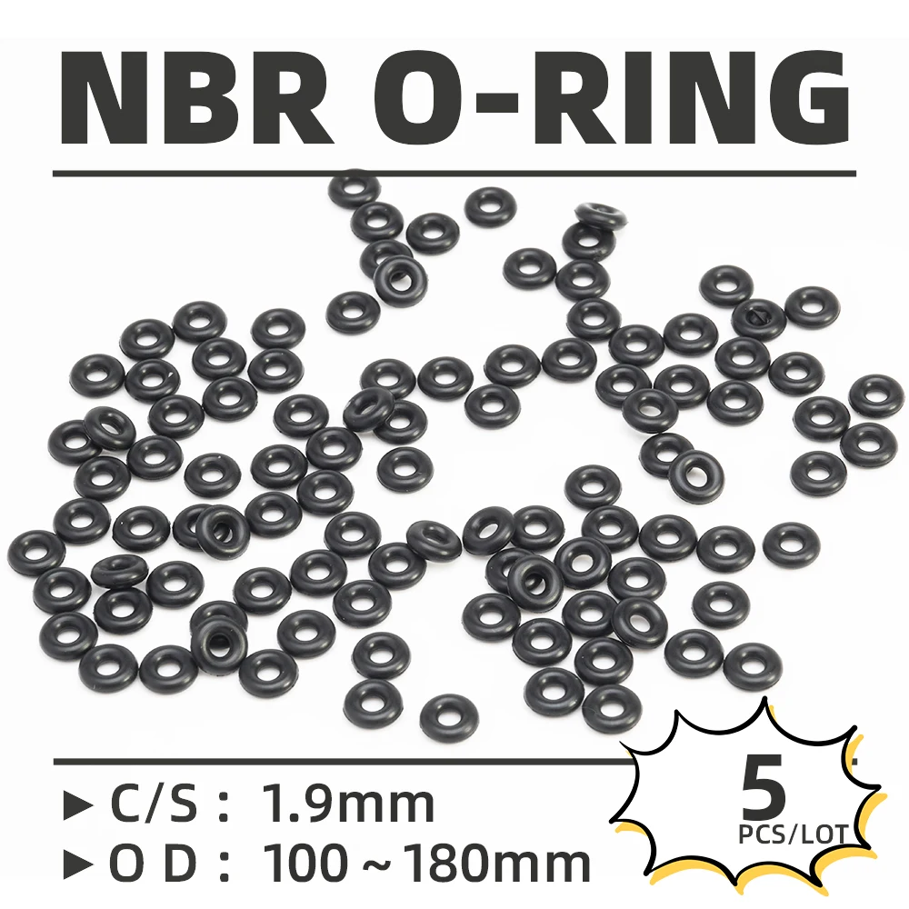 5PCS/Veliko Gume Black NBR CS 1.9 mm OD100/102/105/110/115/120/125/130/135/140/145/150 mm O Ring Tesnilom Olju Nepremočljiva0
