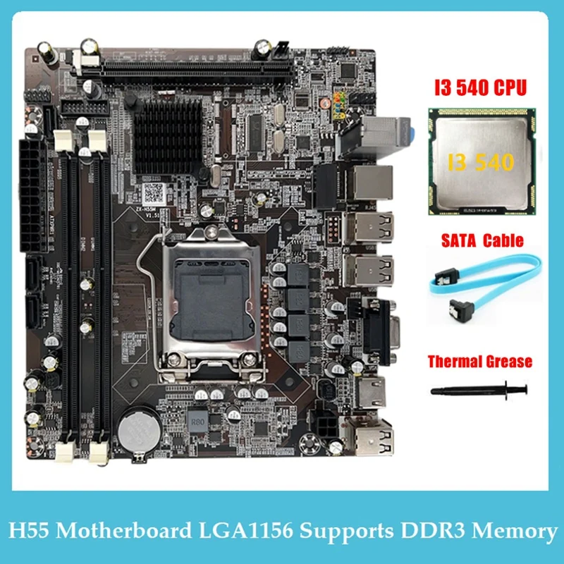H55 Motherboard LGA1156 Podpira I3 530 I5 760 Serije CPU DDR3 Pomnilnika Matično ploščo+I3 540 CPU+SATA Kabel+Termalno Pasto0