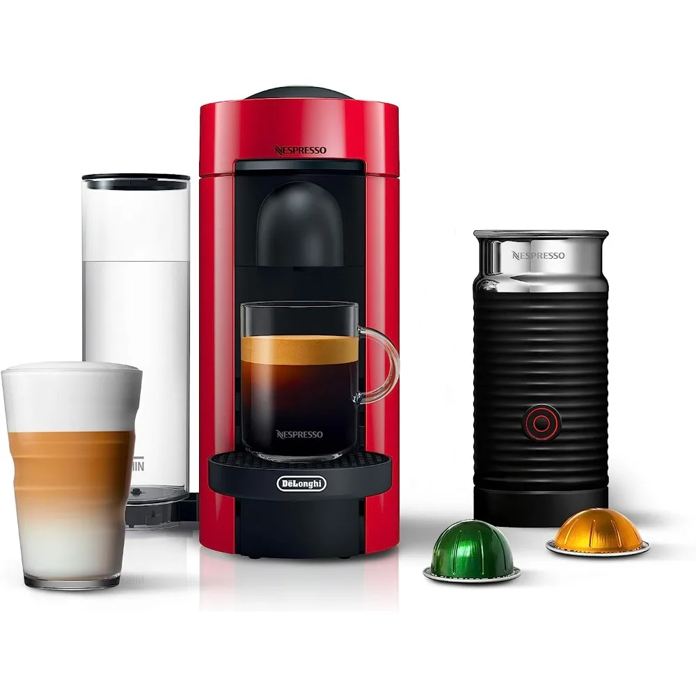 Nespresso VertuoPlus Kave in Espresso Stroj za De'Longhi z Mlekom Frother, 40 unč,Cherry Red0