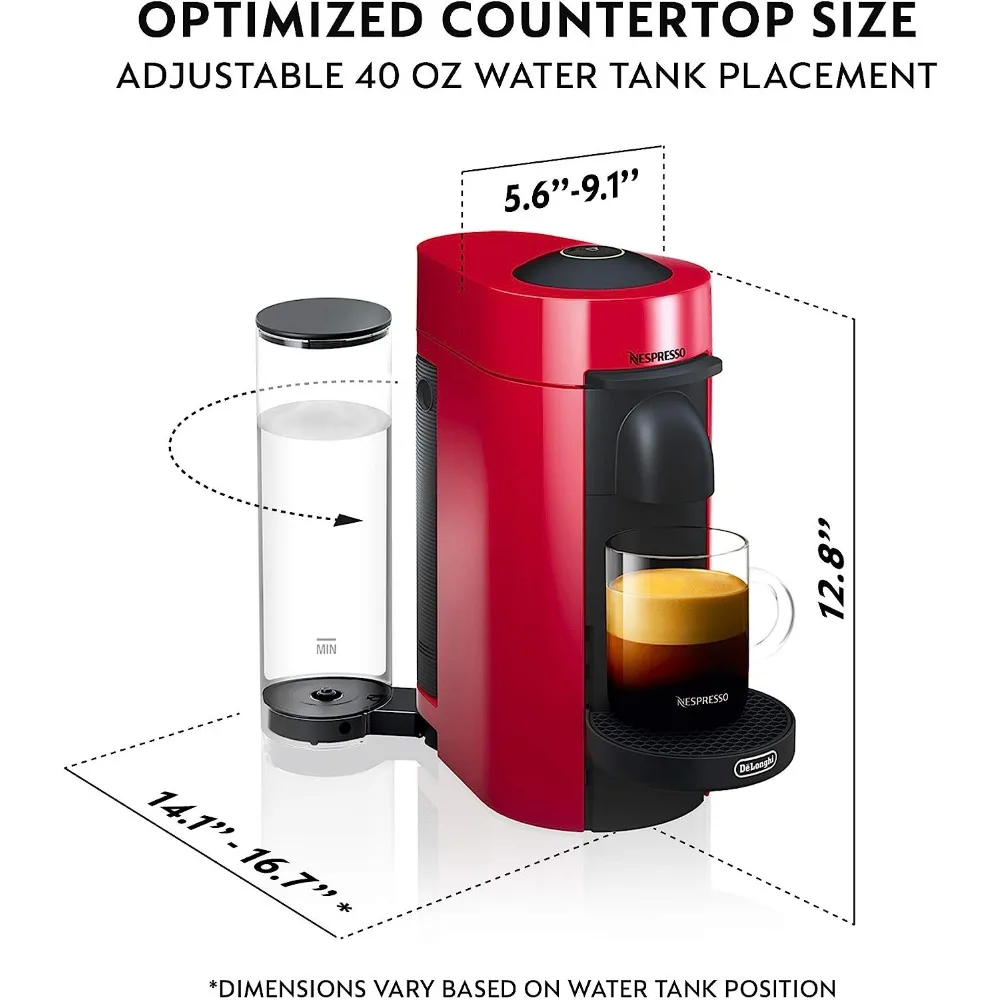 Nespresso VertuoPlus Kave in Espresso Stroj za De'Longhi z Mlekom Frother, 40 unč,Cherry Red3