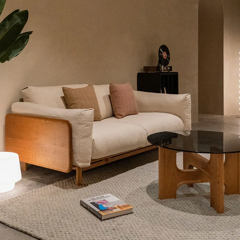 Nordijska črni oreh češnjevega lesa vse masivnega lesa kavč tkanine Japonski stil pohištva je snemljiv in pralen.1