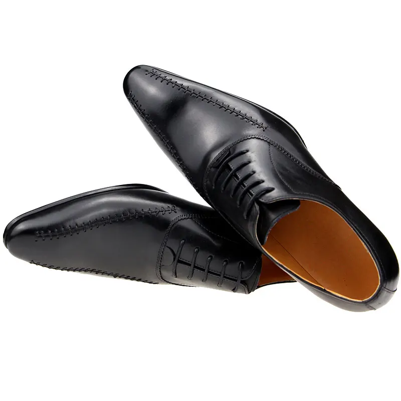 Oxfords Obutev za Moške, Modni Črno Modra Poslovnih Čipke-up Pravega Usnja Urad Obleko Čevlje Zapatos De Vestir Hombre4