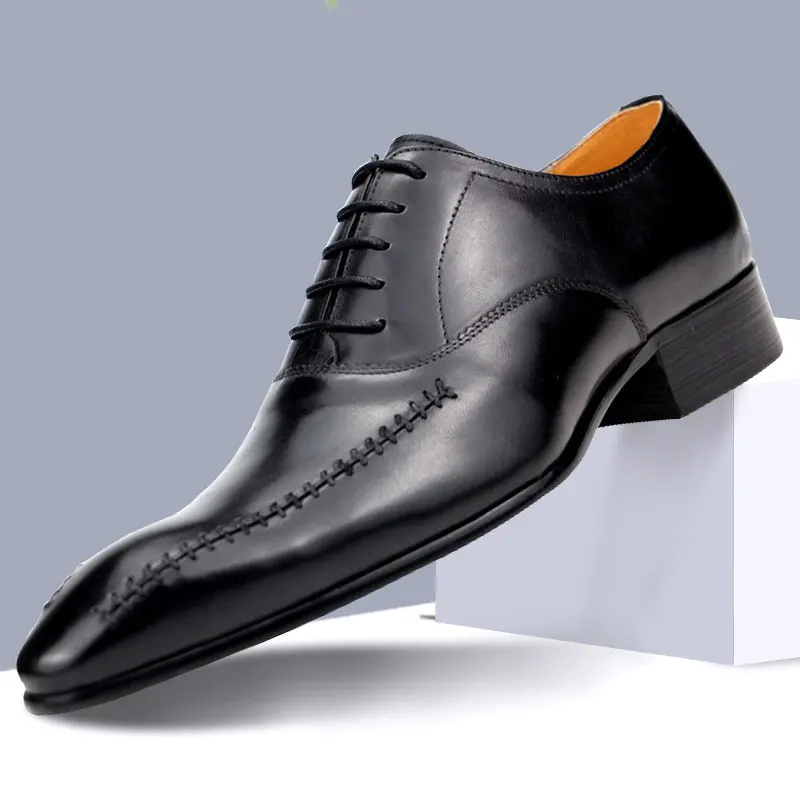 Oxfords Obutev za Moške, Modni Črno Modra Poslovnih Čipke-up Pravega Usnja Urad Obleko Čevlje Zapatos De Vestir Hombre5