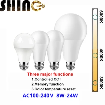 10PCS Smart LED Žarnica E27/B22 AC120V/AC220V 8W-24W SCT Stikalo, Memory Funkcija, Barvna Temp Reset Luč Za Osvetlitev Notranjosti