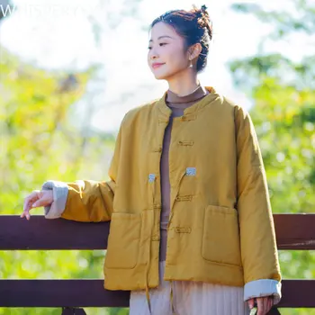 2023 Novi Kitajski Retro Slogu Perilo Padded Jakna Ženske Čipke-up Bombaž Oblačila Kitajska Tradicionalna Noša Letnik Tang Obleko