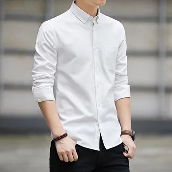 2023 Novo Oxford Predenje Long Sleeve Majica moška Bela Majica za Moške korejski Fit Barva Priložnostne oblačila za Moške