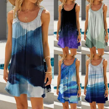 2023 Poletje Nove Priložnostne Ženske noše Pisane Gradient Tiskanje Traku Obleko Plaža Obleko 3D Tiskanje-Line Obleko Modne Avtobusu Ottd