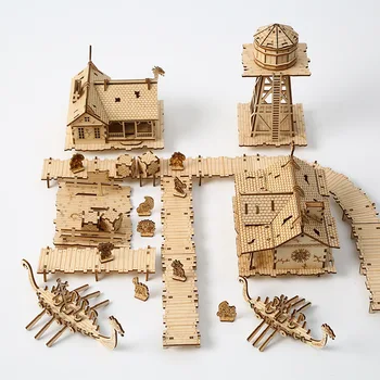 3D Lesene Puzzle Model Komplet Viking Ribič Mol Vasi Ročno DIY montažno Hišo Model Igrača Darilo za Otroke, Odrasle
