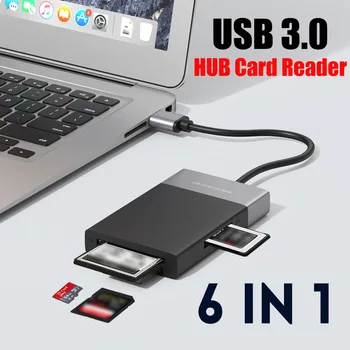 6in1 USB 3.0 HUB Bralnik Kartic CF XQD SD TF Card Reader Adapter za Windows