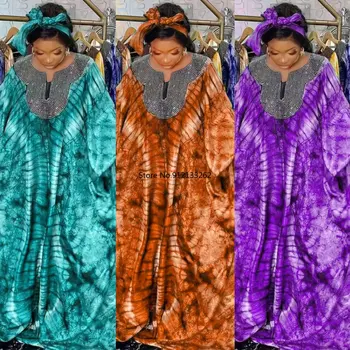Afriške Obleke za Ženske 2023 Tradicionalne Ženske Caftan Obleko Abaya Muslimanskih Haljo Africaine Femme Oblačila Z Headtie