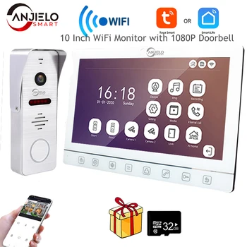 Anjielosmart 10 Inch TUYA Video Vrata Interkom Tipko zaslon Sistem WiFi Monitor s 1080P Zvonec Podporo Smart Life Video Kamera