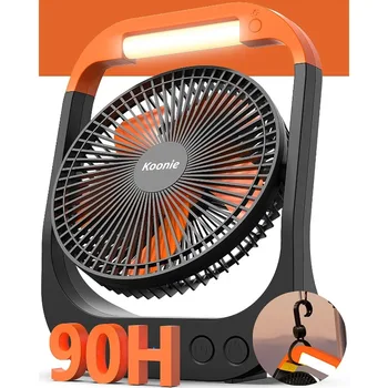 DUTRIEUX ventilatorja 8 palčni Kampiranje Ventilator z LED Svetilko in Kavljem, 90hrs Baterija za Polnjenje USB Ventilator s 4 Hitrosti 350°Glavo Vrtenja