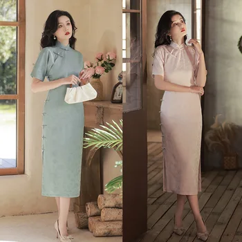 Elegantno Moderno Cheongsam 2023 Pomlad Nov Slog Mala In Sveže Mlade Slog Kratke Rokave Qipao Kitajski Ženske Obleke