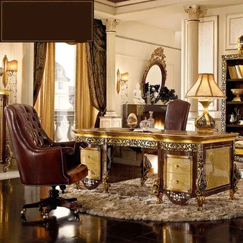 Evropski stil masivnega lesa luksuzni desk italijanski zlato sledenje desk usnje prosti čas vrtljivi stol kombinacija