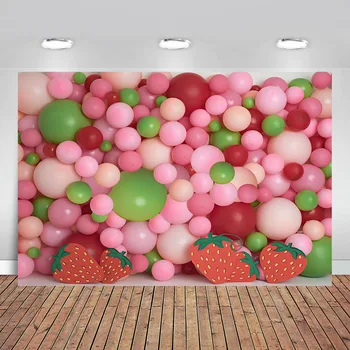 Fotografija Ozadje Sweet Strawberry Baloni Dekleta 1. Rojstni dan Portret Okraski Ozadje Foto Studio
