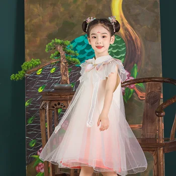 Hanfu Poletje Kitajske Tradicionalne Obleke Otroci Otrok Vila Kostum Cosplay Lotus Ljudske Plesne Obleke Tang Princesa Obleko HFT014
