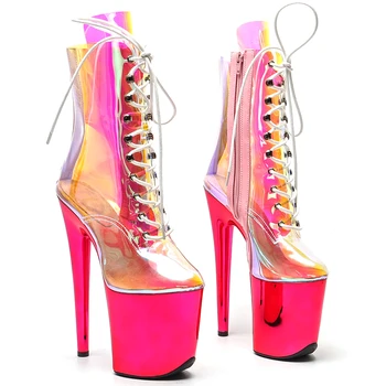 Leecabe 20 CM/8inches TPU Pregleden Vroče roza barve zgornji gleženj škornji modni čevlji z Visoko Peto platformo Pole Dance boot