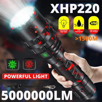 Novo 5000000LM High Power Močna LED Svetilka Taktične Vojaške Baklo USB Kampu Lanterna Nepremočljiva Self Defence