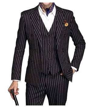 Obleke, Moške Mens Obleko 3 Kos V Vratu Tanka Linija Poroko Groomman Zarezo River Tuxedos (Blazer+Hlače+Telovnik)