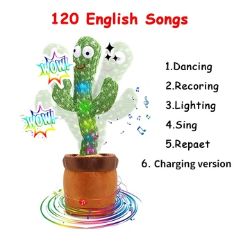 Ples Kaktus 120 Pesem Govornik Govoril Glas Ponovite Plišastih Petje Plesalka Kaktus Igrača Govori Plushie Polnjene Kawaii Igrače za Dojenčka