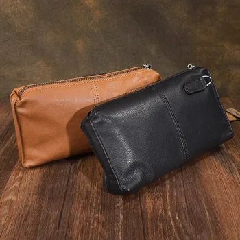 Priložnostne luksuzni pravega usnja za moške črne sklopka denarnice poslovnih preprosto naravno pravi cowhide kartico sim telefon kovanec torbici