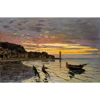 Ročno Claude Monet Oljna Slika, Razmnoževanje Vleko Čolna Na Kopno, Honfleur Sunset Seascape Platno Umetnosti Dnevna Soba Stenski Dekor
