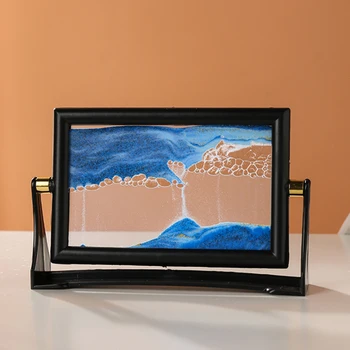 Vrtljiv Drsečega Peska Umetnosti Slikarstva Kvadratnih Stekla 3D Globoko Morje Sandscape Živim peščena ura Ustvarjalnega Teče Pesek Doma Dekor Darila