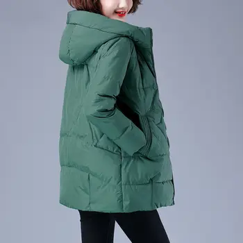 Ženski Zimski Plašč Hooded Mid-dolžina Oblazinjeni Suknjič Toplino Suknjič korejski Moda Brezplačno dostavo na Debelo Plus Velikost Svoboden Nova